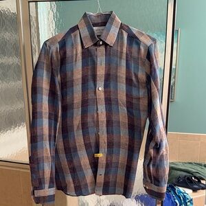 Checked Long-Sleeve Dress Shirt - Blue & Brown